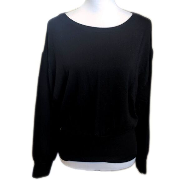 Express wide neck sweatshirt, wide sleeve, black with glitter sparkle, Small - Picture 1 of 9